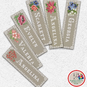 Personalized bookmarks cross stitch pattern Floral bookmark samplers embroidery design Flowers Roses Violets bookmarks xstitch chart #790