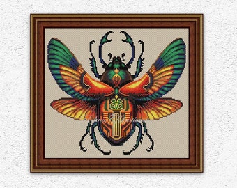 Scarab beetle cross stitch pattern Insect cross stitch Ancient sacred scarab embroidery Bug cross stitch Entomology xstitch chart #508
