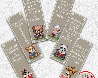 Funny Bookmark Cross Stitch Patterns Cute Baby Animals Reading Book Counted Embroidery Samplers #812