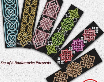 Celtic Knot Bookmarks Cross Stitch Pattern Gradient Geometric Samplers Counted Embroidery Design #837