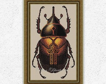 Patrón de punto de cruz de escarabajo antiguo. Punto de cruz de insecto. Diseño de bordado de escarabajo sagrado. Gráfico de punto de cruz de entomología n.° 822.