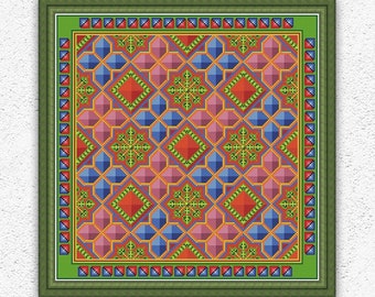 Colorful geometric cross stitch pattern Gradient tile embroidery design Modern cross stitch xstitch chart Instant pdf download #725