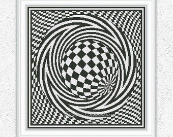 Black and white optical illusion cross stitch pattern Geometric cross stitch Modern embroidery design Abstract ball xstitch chart PDF #793