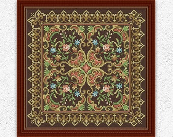 Floral antique sampler counted cross stitch pattern Flowers ornament vintage embroidery design Pillow cross stitch xstitch chart PDF #537