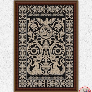 Ancient monochrome sampler cross stitch pattern Mythical creature vintage embroidery design Antique counted xstitch chart #2052