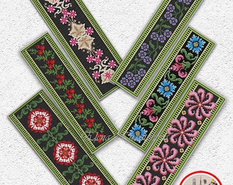 Floral Bookmarks Cross Stitch Pattern Geometric Flowers Samplers Counted Embroidery #679
