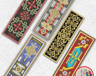 Vintage Bookmarks Cross Stitch Pattern Colorful Geometric Samplers Embroidery Antique Counted Xstitch #676