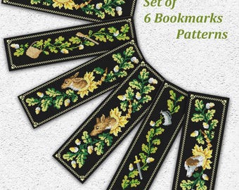 Antique Bookmarks Cross Stitch Pattern Acorns Oak Leaves Samplers Counted Embroidery #2079