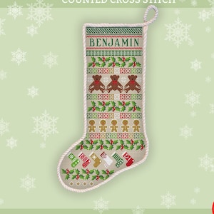 Christmas teddy bears stocking cross stitch pattern Personalized embroidered Christmas stocking pattern Xstitch chart Digital download #505