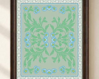 Art Nouveau Flowers Cross Stitch Pattern Floral Vintage Embroidery Flowers Leaves Counted xstitch #816