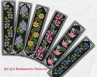 Blumen Lesezeichen Kreuzstichmuster Bunte Blumen Lesezeichen Stickdatei Set, ein Stickmuster für ein Lesezeichen Stickmuster PDF #853