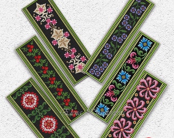 Set of 6 bookmarks cross stitch pattern Floral bookmark sampler embroidery design Flowers Red berries Leaves ornament xstitch chart #679