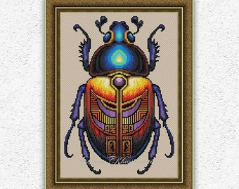 Patrón de punto de cruz de insecto antiguo Diseño de bordado de escarabajo sagrado Punto de cruz de insecto Gráfico de punto de cruz de escarabajo egipcio antiguo PDF #823