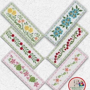 Set of 6 bookmarks cross stitch pattern Floral bookmark samplers embroidery Flowers Leaves Berries xstitch chart DIY book lovers gift #690