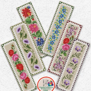 Set of 6 Bookmarks Cross Stitch Pattern Floral Bookmark - Etsy