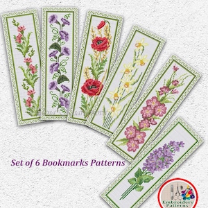 Bloemen bladwijzers kruissteekpatroon rode bloemen lila anjer narcissen bladwijzer samplers borduurwerk ontwerpen DIY bladwijzers xstitch #624