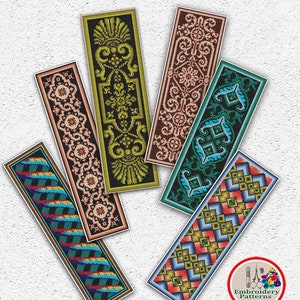 Set von 6 Lesezeichen Kreuzstichvorlage Bunte Lesezeichen Stickmuster Stickmuster Antike Ornament xStichtabelle Instant PDF download #161