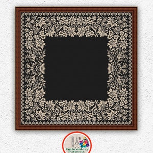 Muestra monocromática floral con patrón de punto de cruz Diseño de bordado de flores Cojín de punto de cruz Funda de cojín cuadrado xstitch chart #669