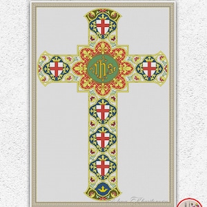 Religious cross stitch pattern Christian Cross vintage embroidery design Large cross stitch Antique sampler counted xstitch chart #2064
