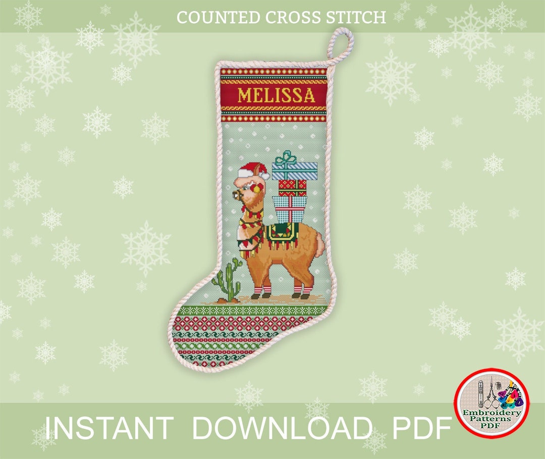 Llama Christmas Stocking Cross Stitch Pattern Personalized Etsy