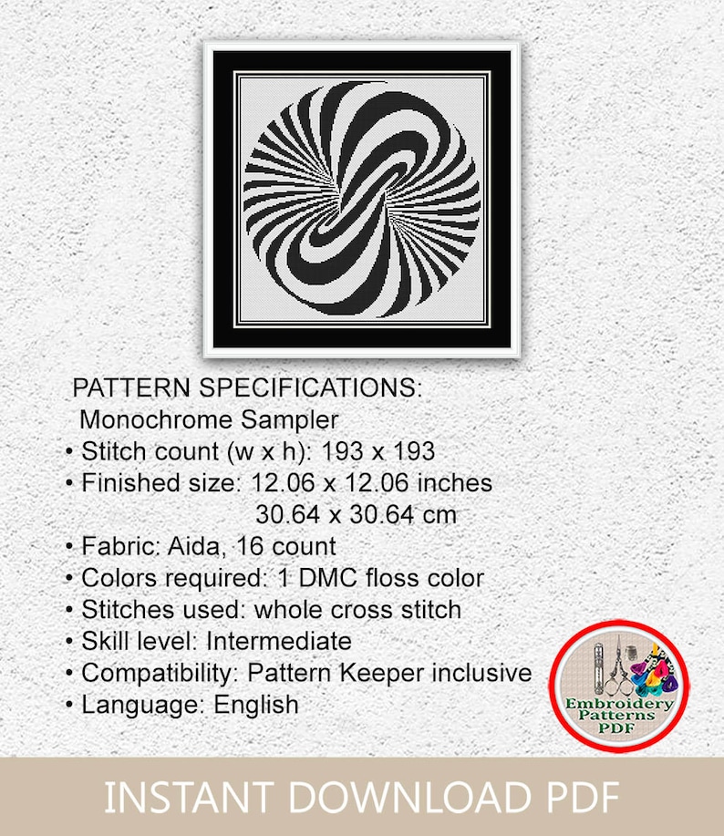Monochrome Optical Illusion Cross Stitch Pattern Geometric Etsy