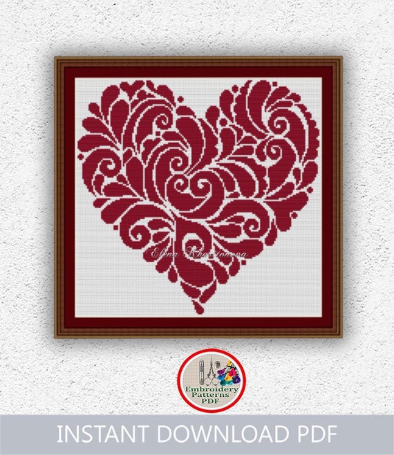 Lace Monochrome Heart Cross Stitch Pattern Valentine Cross Stitch