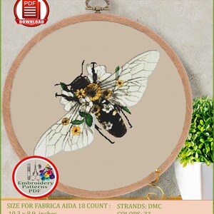 Bee decorated with flowers counted cross stitch pattern Insect cross stitch chart Honey bee embroidery design Instant PDF download #127