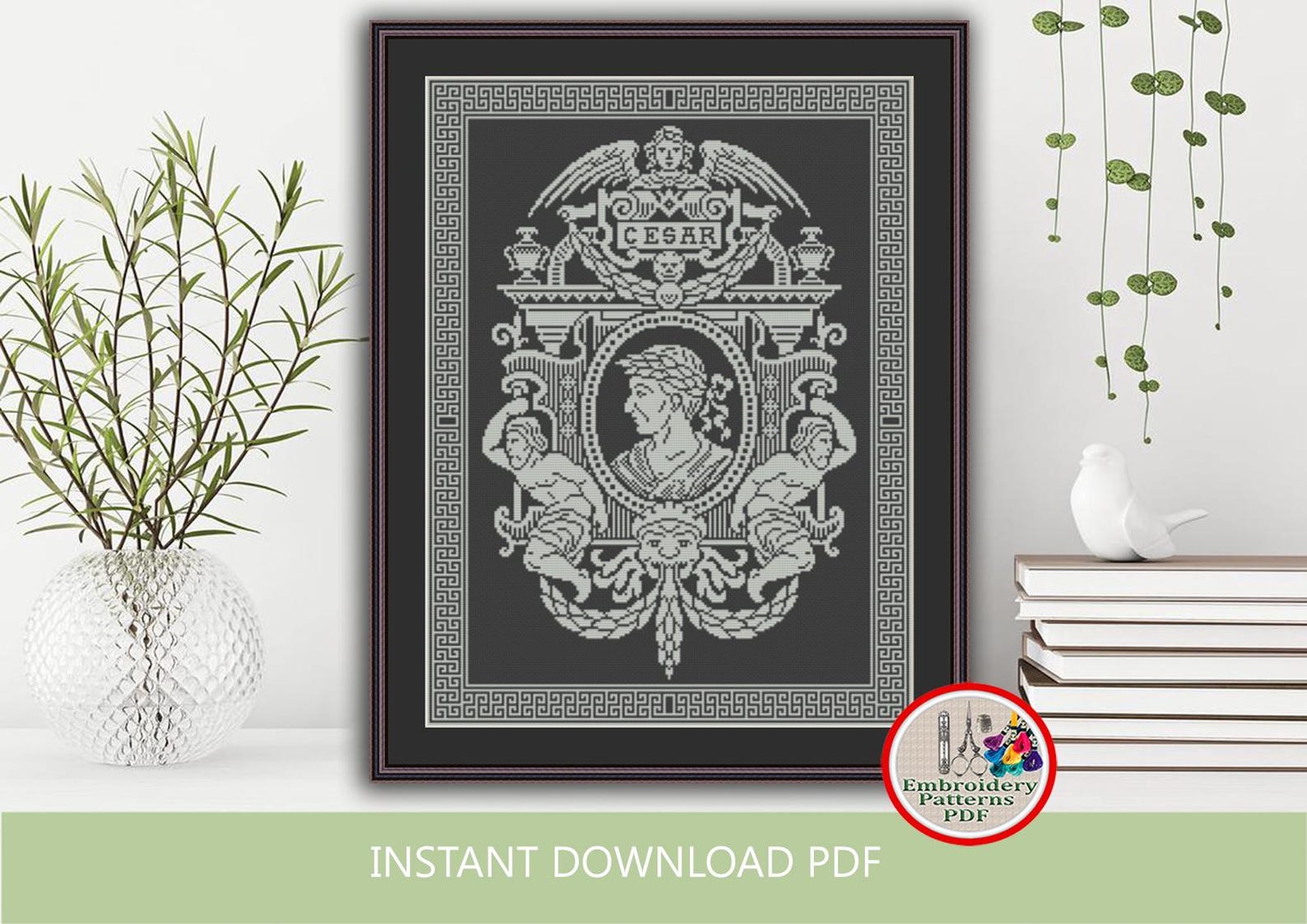 Gaius Julius Caesar Cross Stitch Pattern Monochrome Sampler Embroidery ...