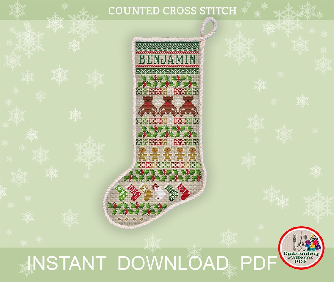 Christmas Teddy Bears Stocking Cross Stitch Pattern Personalized ...