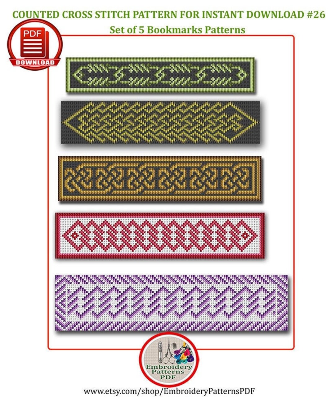 Set of 5 Bookmark Cross Stitch Patterns Celtic Bookmarks Etsy