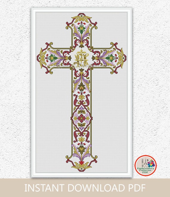 Christian Cross counted cross stitch pattern Religious cross stitch Antique sampler embroidery design Large xstitch chart #805