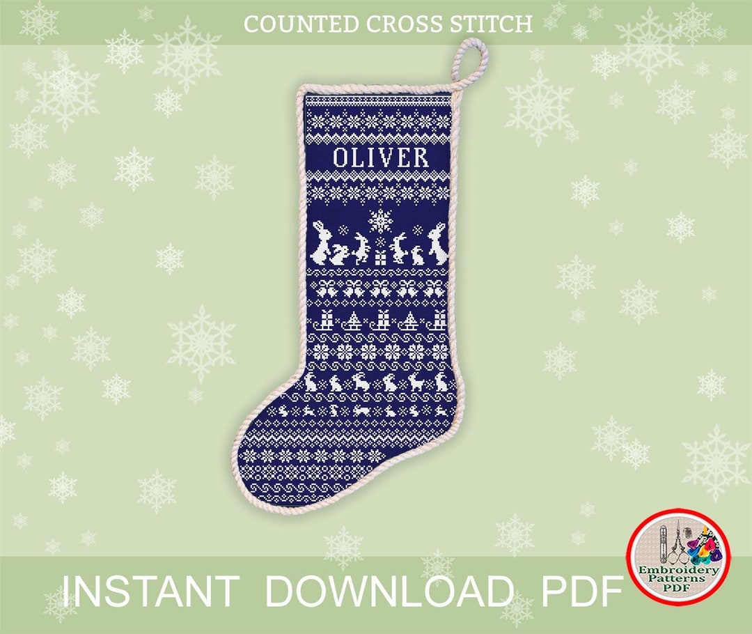 モノクロのパーソナライズされたクリスマスストッキングクロスステッチ