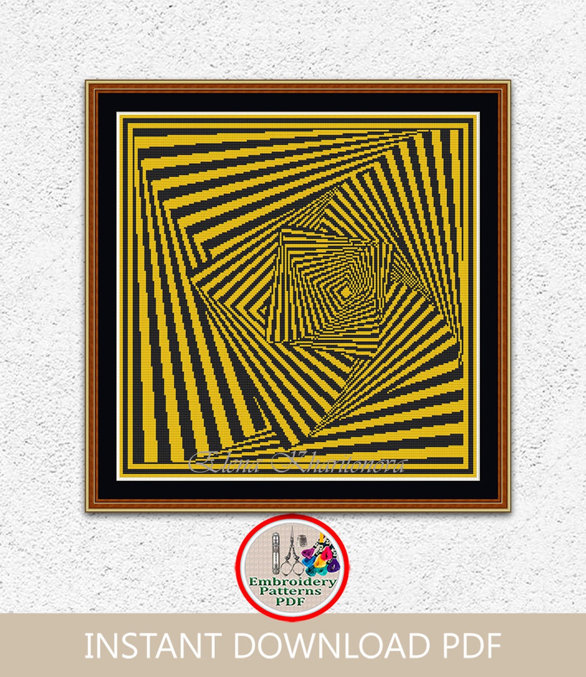 Rotate Square Optical Illusion Cross Stitch Pattern Black and White