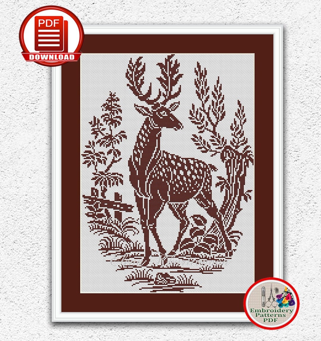 Wild Deer Counted Cross Stitch Pattern Monochrome Sampler Xstitch Chart ...