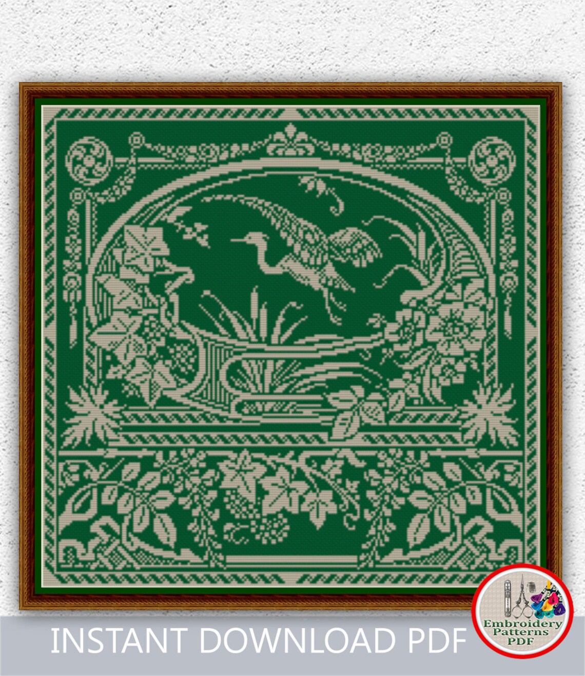 Soaring Bird Cross Stitch Pattern Monochrome Embroidery Design Etsy