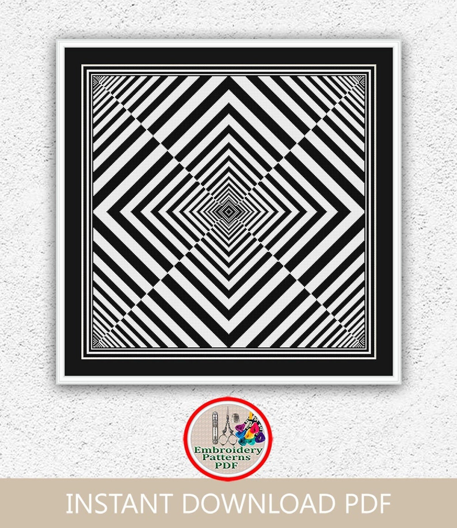 Monochrome Optical Illusion Cross Stitch Pattern Geometric Cross Stitch