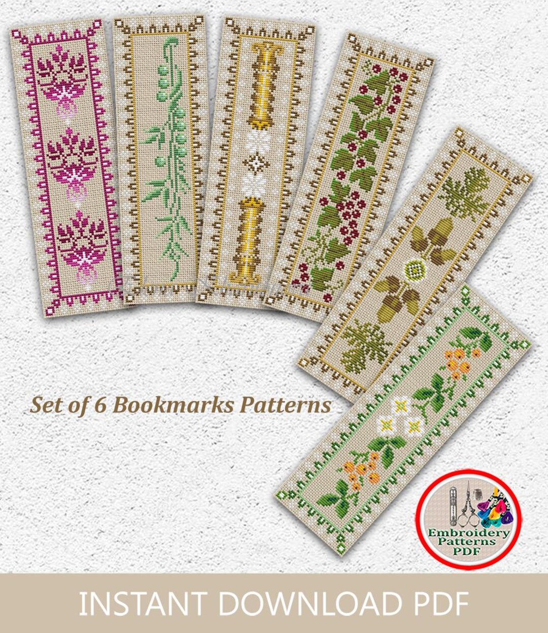 Vintage Bookmarks Cross Stitch Pattern Acorns Flower Berries Bookmark ...