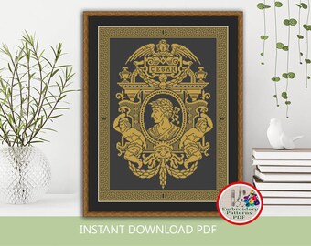 Gaius Julius Caesar Cross Stitch Pattern Monochrome Sampler