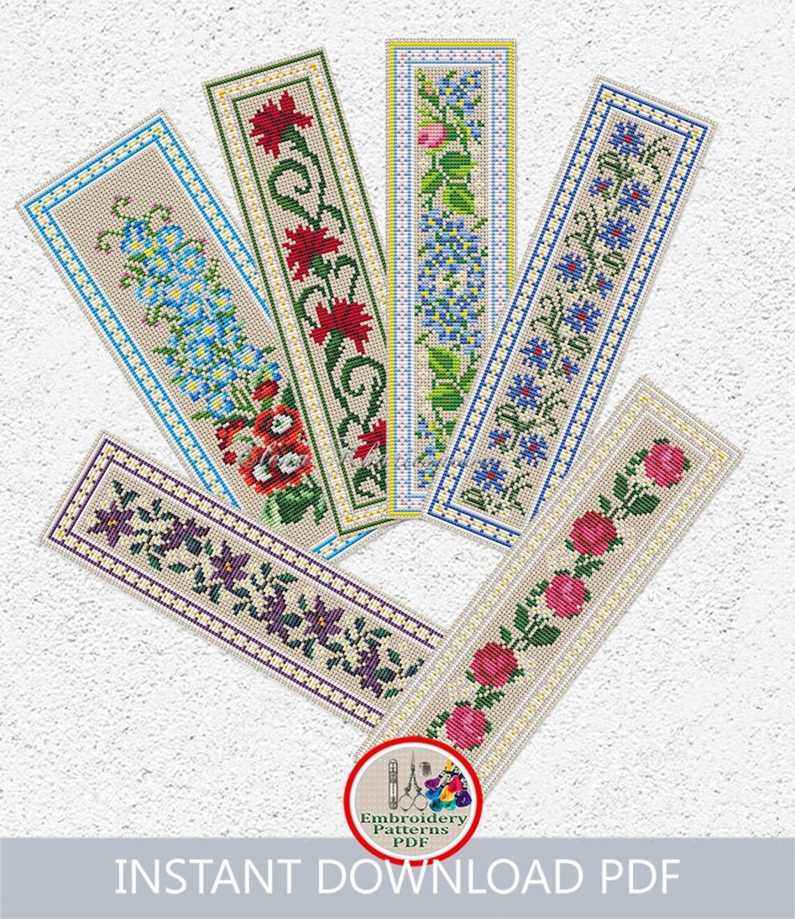 Set of 6 Floral Bookmarks Cross Stitch Pattern Bookmark Etsy