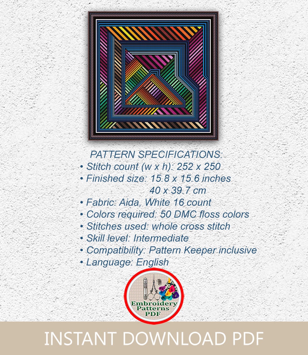 ストライプ模様の抽象画 Colorful Geometric Cross Stitch Pattern Striped Square