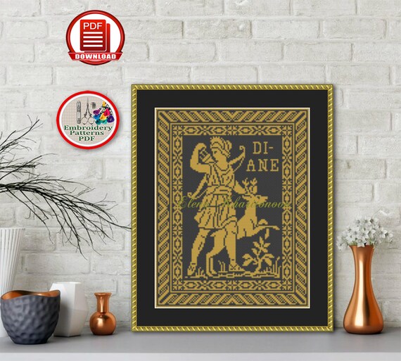 Monochrome Sampler Cross Stitch Pattern Diana the Huntress