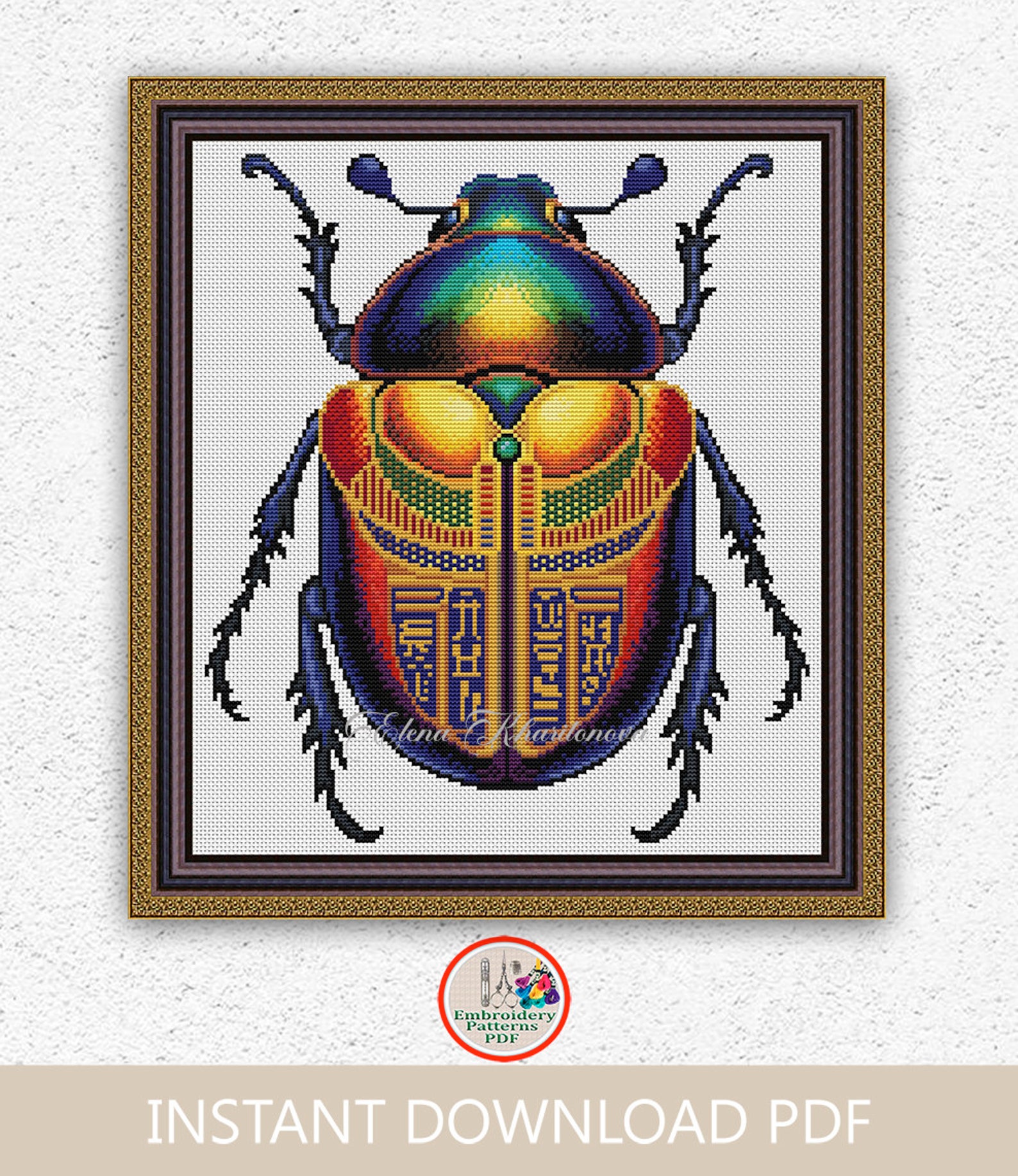 Printable Scarab Pattern Scarab Beetle Cross Stitch Pattern Insect Cross Stitch Bug Cross Stitch ...