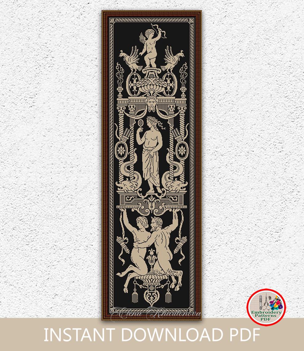Ancient Monochrome Sampler Cross Stitch Pattern Mythology Satyr
