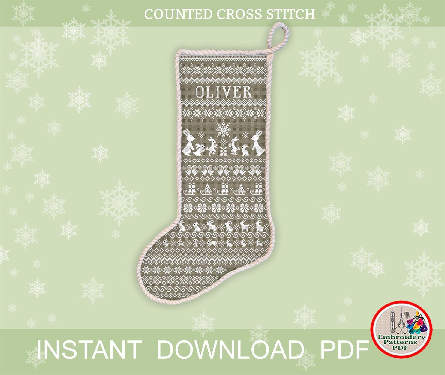 モノクロのパーソナライズされたクリスマスストッキングクロスステッチ