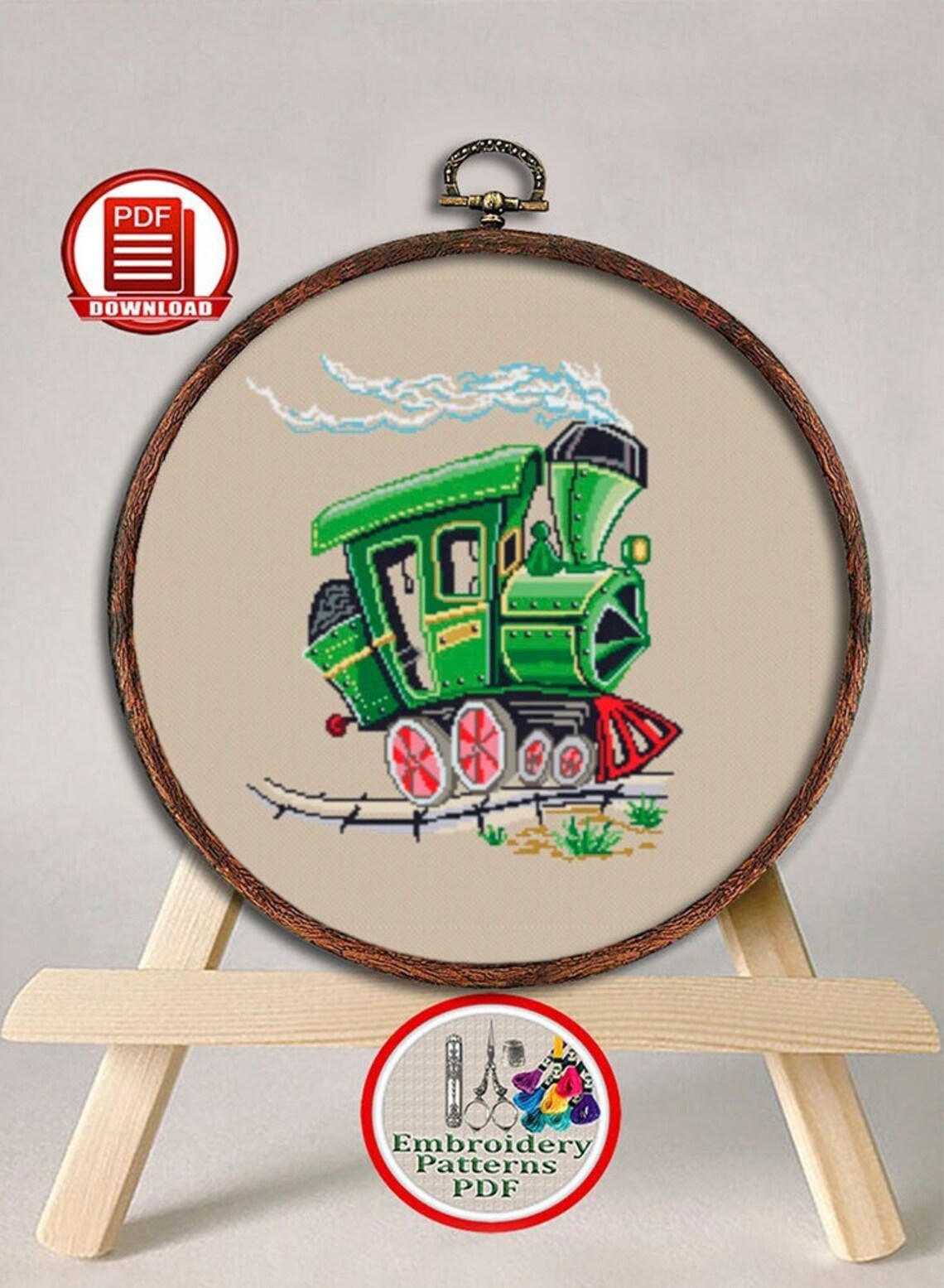 Steam train cross stitch pattern Locomotive embroidery design | Etsy