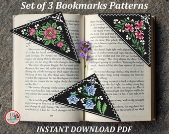 Floral Corner Bookmarks Cross Stitch Pattern Vintage Flowers Sampler Counted Embroidery #2130