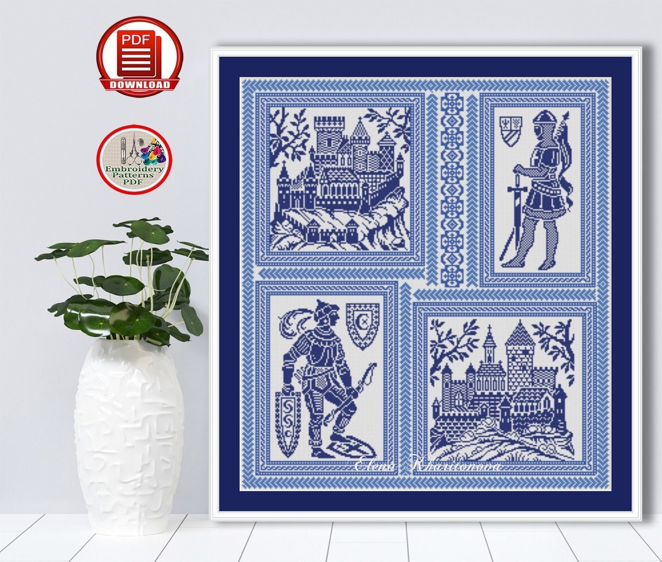 Castles and Knights Counted Cross Stitch Pattern Medieval