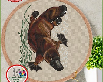 Schattig kruissteekpatroon vogelbekdier geteld kruissteekpatroon dieren kruissteek borduurontwerp Australisch dier x-steekkaart gemiddelde moeilijkheidsgraad #54