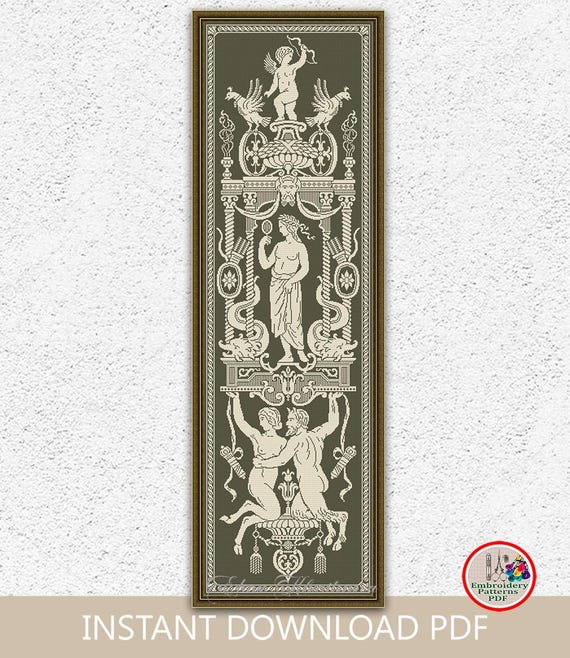 Ancient Monochrome Sampler Cross Stitch Pattern Mythology Satyr