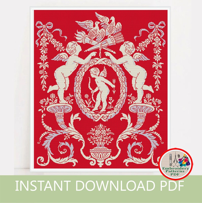 Angels and Doves Cross Stitch Pattern Birds Cherubs Floral Etsy